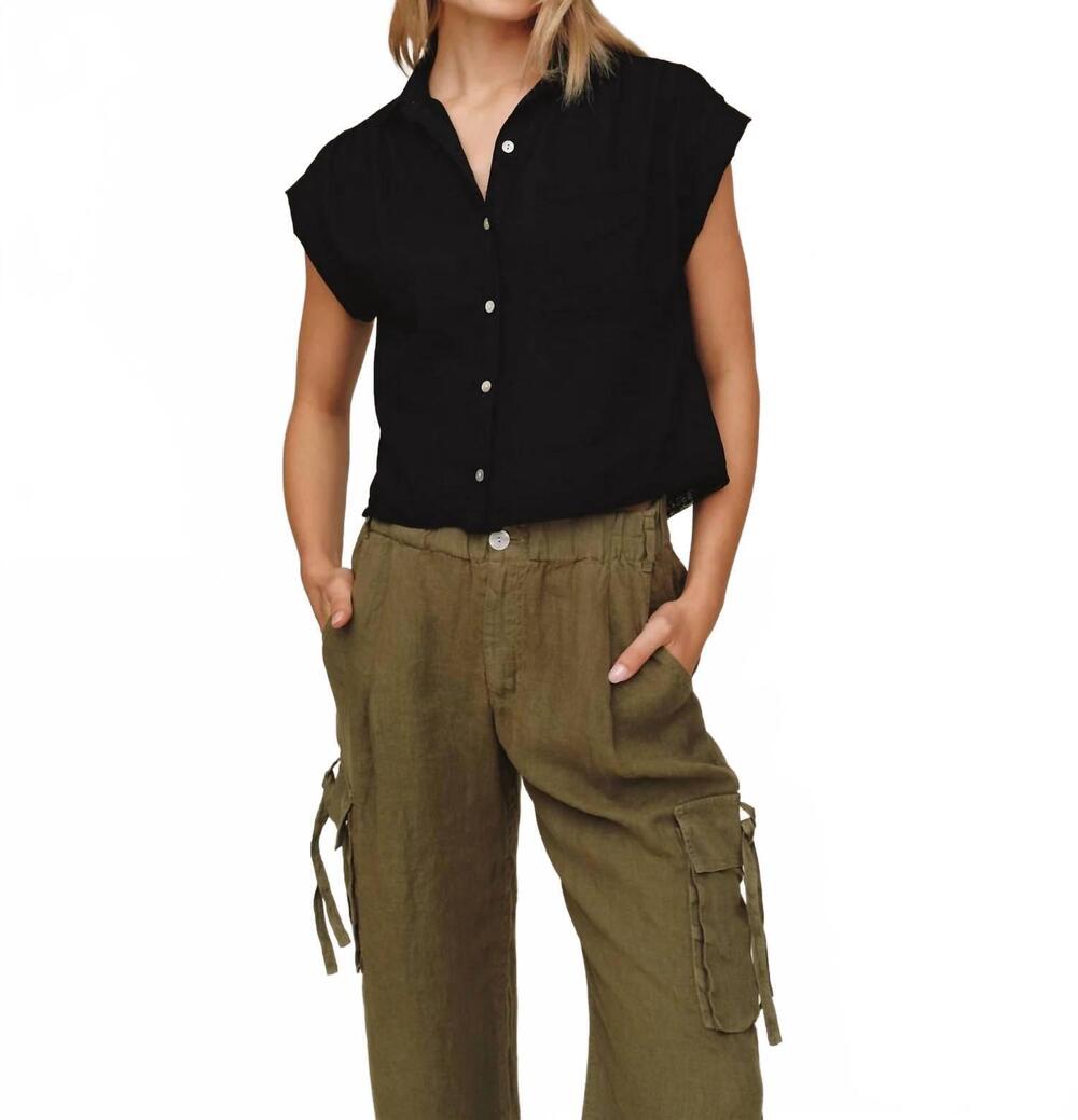 NEW BELLA DAHL cap sleeve trimmed shirt in black
